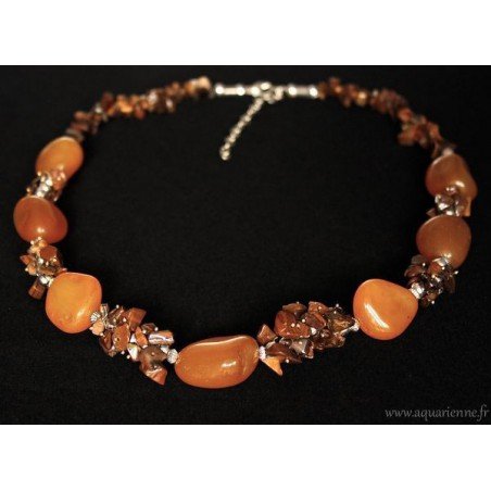 Collier Œil de Tigre et Agate Jaune Chance