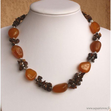 Collier Œil de Tigre et Agate Jaune Chance