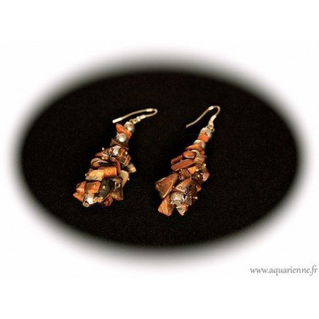 Boucles d'Oreilles Grappe en Chips Œil de Tigre