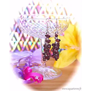 Boucles d'Oreilles Grappes en Chips de Grenat