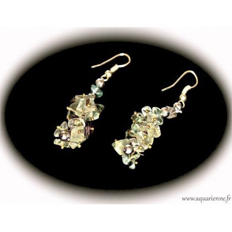 Boucles d'Oreilles Grappes Chips en Fluorite