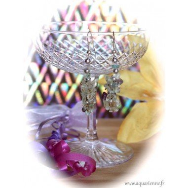 Boucles d'Oreilles Grappes Chips en Fluorite