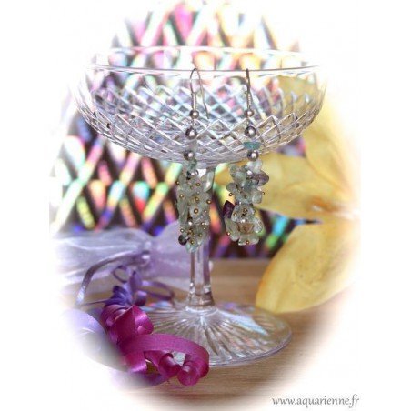 Boucles d'Oreilles Grappes Chips en Fluorite