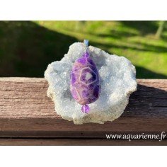 Pendentif Améthyste à chevrons de 68 mm avec sa bélière argent. Bijou Création, pièce unique.