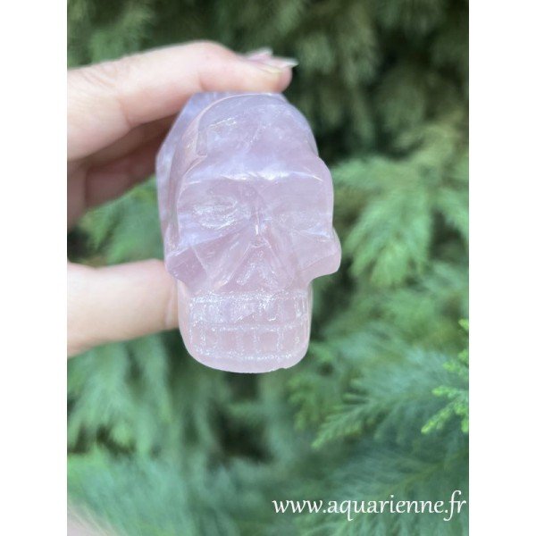Crâne avec pointe en Quartz rose 12 cm, 440g. Les crânes de cristal favorisent le retour vers Soi. Pièce unique.