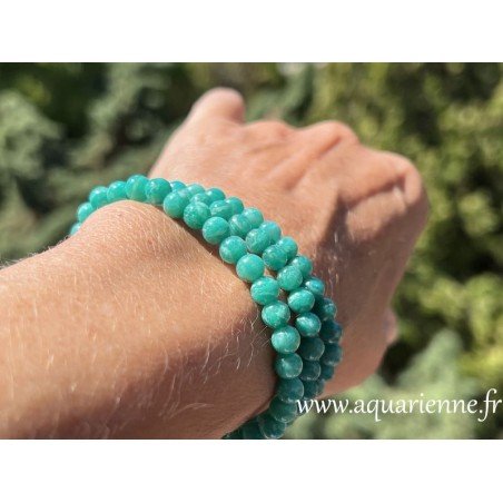 Bracelet élastiqué, Amazonite de Russie, boules 5 à 6 mm. Pierre pour une communication harmonieuse avec soi et les autres