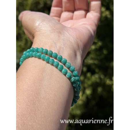 Bracelet Amazonite de Russie, boules de 6mm, qualité AA. Pierre d'harmonisation vert turquoise, très apaisante.