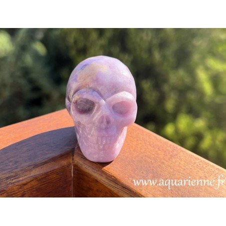 Crâne de cristal en Lépidolite. Une jolie pierre mauve qui apporte apaisement et équilibre émotionnel. Pièce unique.