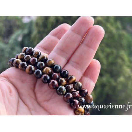 Perles de 8mm en Œil de Tigre, Œil de Taureau, Œil de Faucon, pour ce bracelet de protection énergétique aux reflets chatoyants.