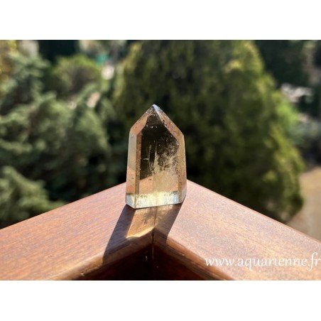 Pointe de citrine naturelle de Madagascar avec inclusions d'hématite. Pierre solaire : Joie, prospérité, estime de soi.