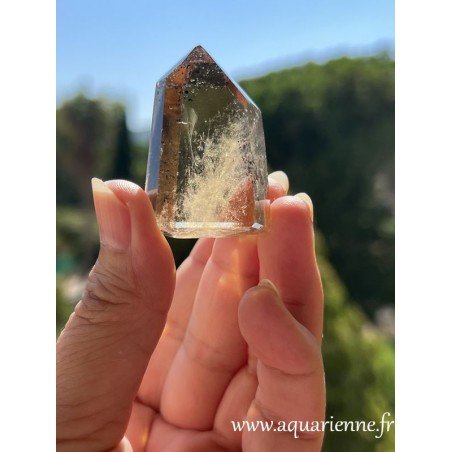 Prisme de Citrine de Madagascar non chauffée, à inclusions d'Hématite : 46 mm / 38g - Pièce unique à offrir ou à s'offrir.
