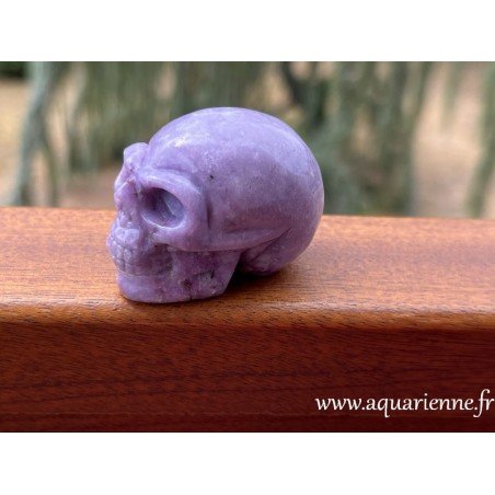 Sérénité sculptée dans la pierre : Rencontrez ce crâne de cristal en Lépidolite. Pièce unique à offrir ou à s'offrir.
