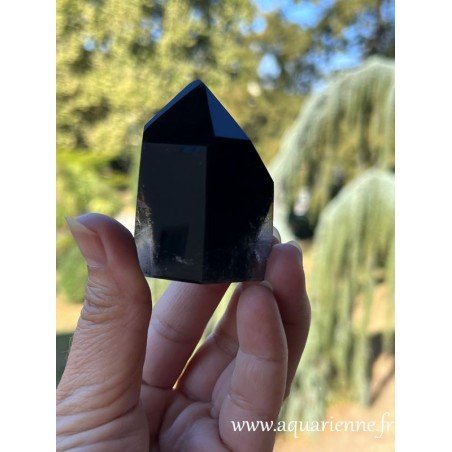 Cette Pointe Isis en Quartz Morion captive par sa beauté et ses propriétés énergétiques exceptionnelles.
