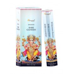 Encens Shri Ganesh Aromatika, boîte hexagonale 20 bâtonnets parfum naturel rose rouge. Supprimer les obstacles.