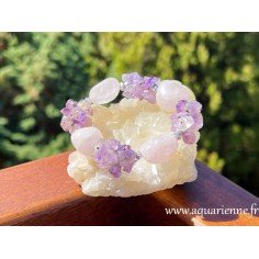 Bracelet Quartz rose et Améthyste, pierres roulées et chips, un duo de pierres apaisantes et réconfortantes. Artisanat Inde.