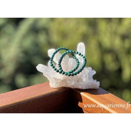 Bracelet en Malachite foncée du Congo, qualité AA boules de 6mm. Assurance, Protection, chakra du cœur.