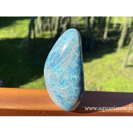 Plongez dans l'océan de nuances bleues de cette Apatite de Madagascar, capturant la lumière avec éclat.