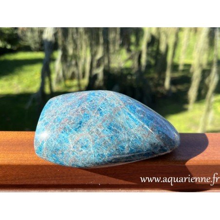Avec ses 1 kg 144, cette pièce unique allie une présence imposante à la beauté lumineuse de l'Apatite bleue.