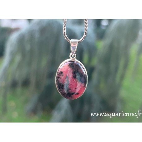 Pendentif rhodonite et argent 925. Rhodonite pour retrouver l'estime de soi en douceur. Pierre purifiée par énergéticienne.