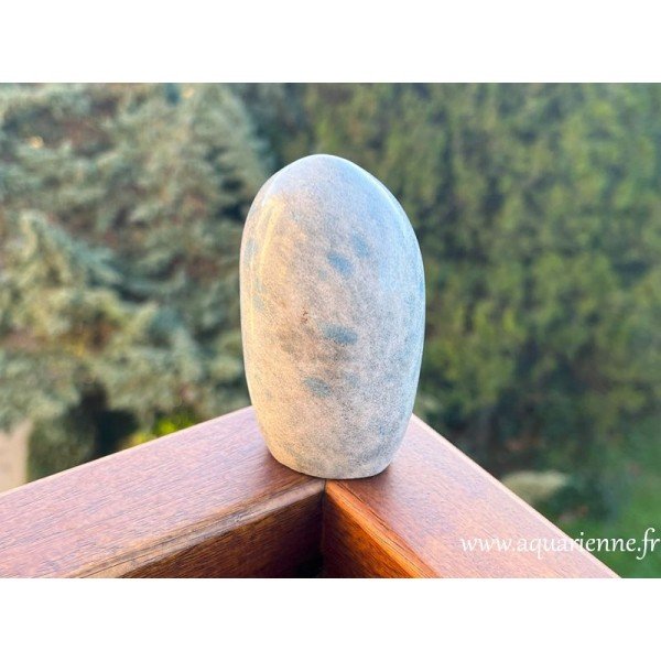 Éclat bleu-gris : Quartz Lazulite, 9,7 cm de paix avec cette forme libre à poser, pièce unique.