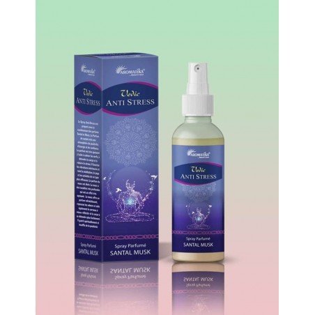 Vedic anti stress, spray parfum d'ambiance 100ml. Délicieux mariage de santal et de musc pour éloigner le stress.