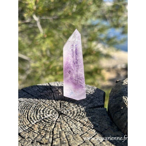 Améthyste fantôme, pointe quartz naturelle de 6,2 cm de haut, repolie main. Méditation, lithothérapie, collection...