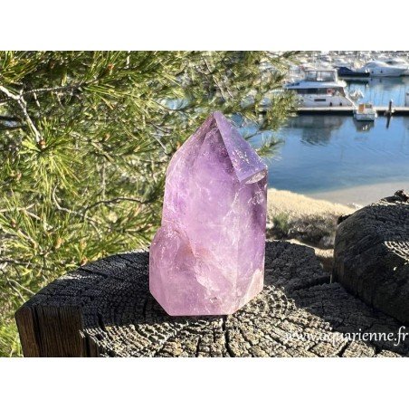 Double pointe quartz améthyste avec inclusions d'hématite. Cristal naturel, juste repoli main de 5,4 cm de haut pesant 80g.