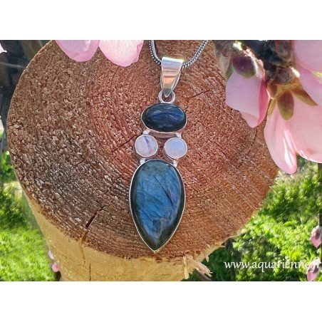 Éclat naturel et mystique : pendentif en argent 925, labradorite et pierre de lune pour une élégance intemporelle.