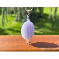 Pendentif "Eloquentia" : Calcédoine bleue et cristal de roche, facilite l'éloquence et une voix impactante. Bijou création.