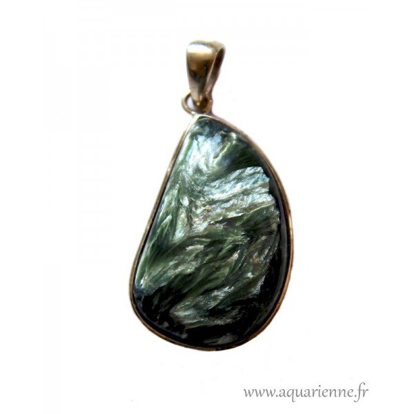 Pendentif argent 925 & séraphinite, pierre pour favoriser la guérison et la connexion avec les plans spirituels supérieurs.