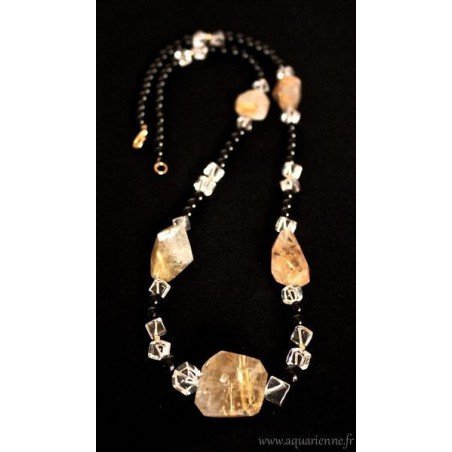 Collier en Onyx et Quartz Rutile "Etincelant"