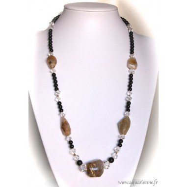 Collier en Onyx et Quartz Rutile "Etincelant"