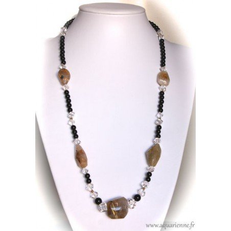 Collier en Onyx et Quartz Rutile "Etincelant"