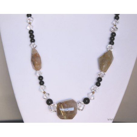 Collier en Onyx et Quartz Rutile "Etincelant"