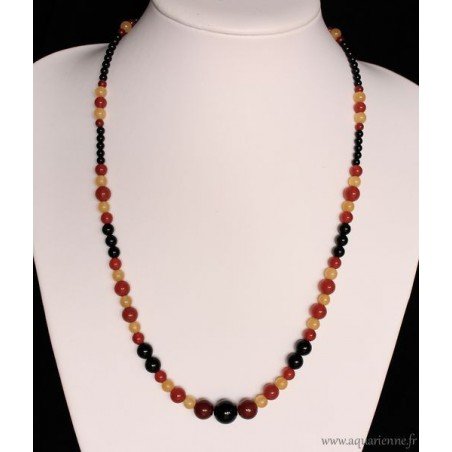 Collier en Onyx Noir, Cornaline et Calcite Jaune "Energetika"