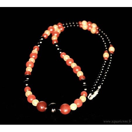 Collier en Onyx Noir, Cornaline et Calcite Jaune "Energetika"