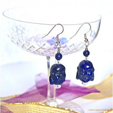 Boucles d'Oreilles Tête de Bouddha Rieur en Lapis Lazuli "Blubuddha"