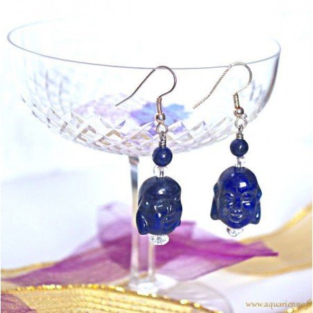 Boucles d'Oreilles Tête de Bouddha Rieur en Lapis Lazuli "Blubuddha"