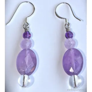 Boucles d'Oreilles en Améthyste et Cristal de Roche "LilaLuz"