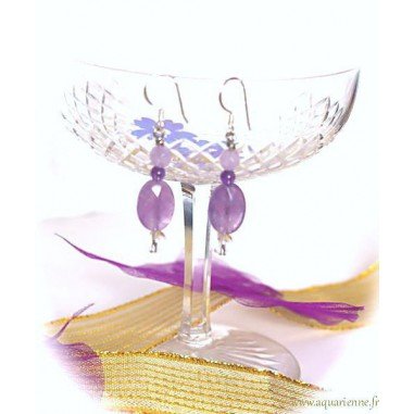 Boucles d'Oreilles en Améthyste et Cristal de Roche "LilaLuz"