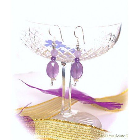 Boucles d'Oreilles en Améthyste et Cristal de Roche "LilaLuz"