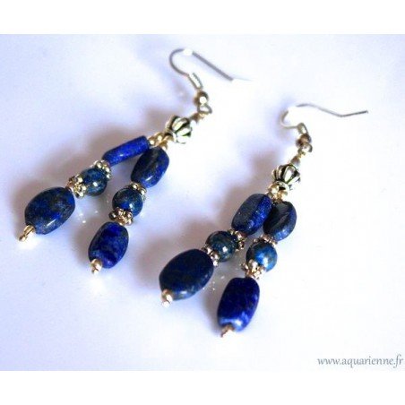 Boucles d'Oreilles Lapis Lazuli et Métal Ciselé "Éclatant"