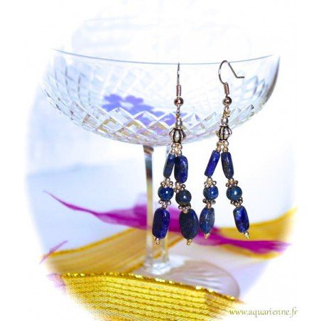 Boucles d'Oreilles Lapis Lazuli et Métal Ciselé "Éclatant"