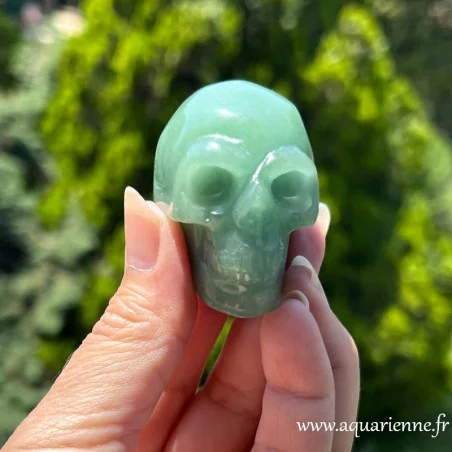 Aventurine verte est une pierre de chance et de bonne fortune. Crâne de cristal en aventurine verte. Pièce unique.