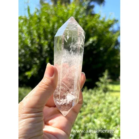 Quartz à double terminaison, avec fantôme et inclusions. Idéal pour praticiens en énergétique et amateurs de minéraux.