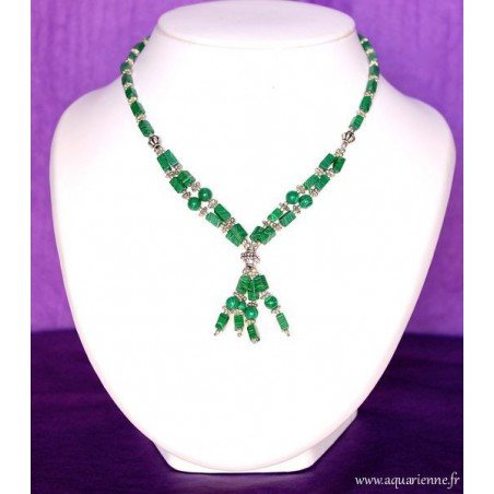 Collier en Malachite et Métal Ciselé "Éclatant"