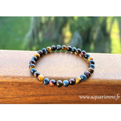 Bracelet triple protection : Œil de tigre, œil de taureau, œil de faucon d'Afrique du Sud. Perles pierres naturelles.
