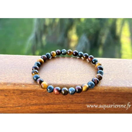 Bracelet triple protection : Œil de tigre, œil de taureau, œil de faucon d'Afrique du Sud. Perles pierres naturelles.