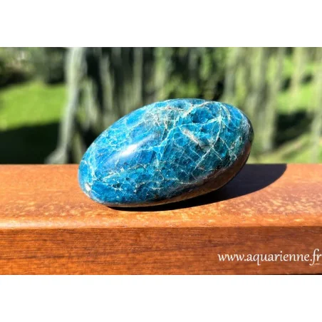 Gros galet en apatite bleue : 268g - 75 mm. Pierre reconstituante, l'Apatite bleue favorise inspiration et motivation.
