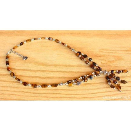 Collier en Œil de Tigre et Métal Ciselé "Éclatant"